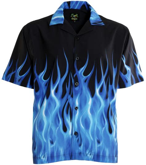 blue flame button up shirt.